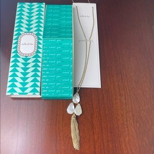 Stella & Dot Gold & White Botanical Tassel Necklace